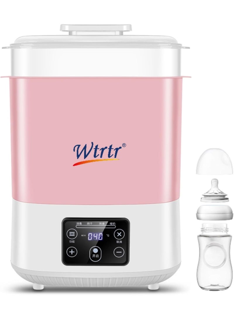 Wtrtr معقم زجاجات المياه، معقم بخار زجاجات الأطفال للحلمات ومضخات الثدي سعة كبيرة و99.99%، سعة كبيرة (وردي) - Image 1